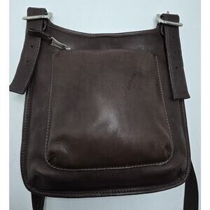 Vintage Fossil Leather Crossbody Sling Bag Brown Unisex Front Zip Pocket 90's
